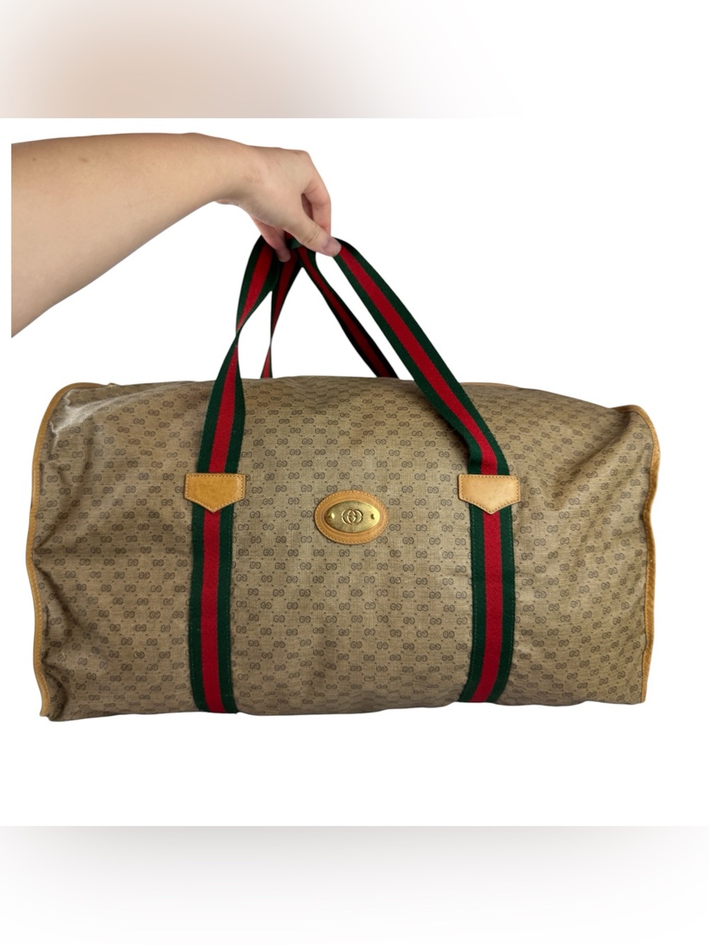 Gucci Beige Monogram Duffel with Green and Red Straps